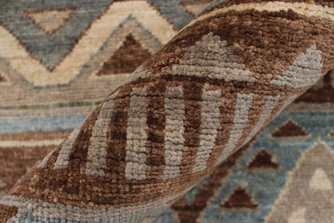 handmade Geometric Kurjean Brown Beige Hand Knotted RUNNER 100% WOOL area rug 3x10