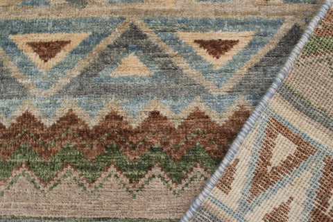 handmade Geometric Kurjean Brown Beige Hand Knotted RUNNER 100% WOOL area rug 3x10