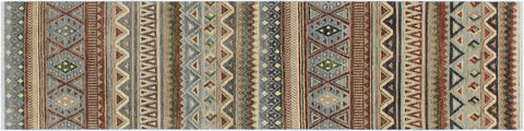 handmade Geometric Kurjean Brown Beige Hand Knotted RUNNER 100% WOOL area rug 3x10