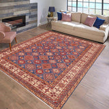 handmade Geometric Super Kazak Blue Beige Hand Knotted RECTANGLE 100% WOOL area rug 9 x 13