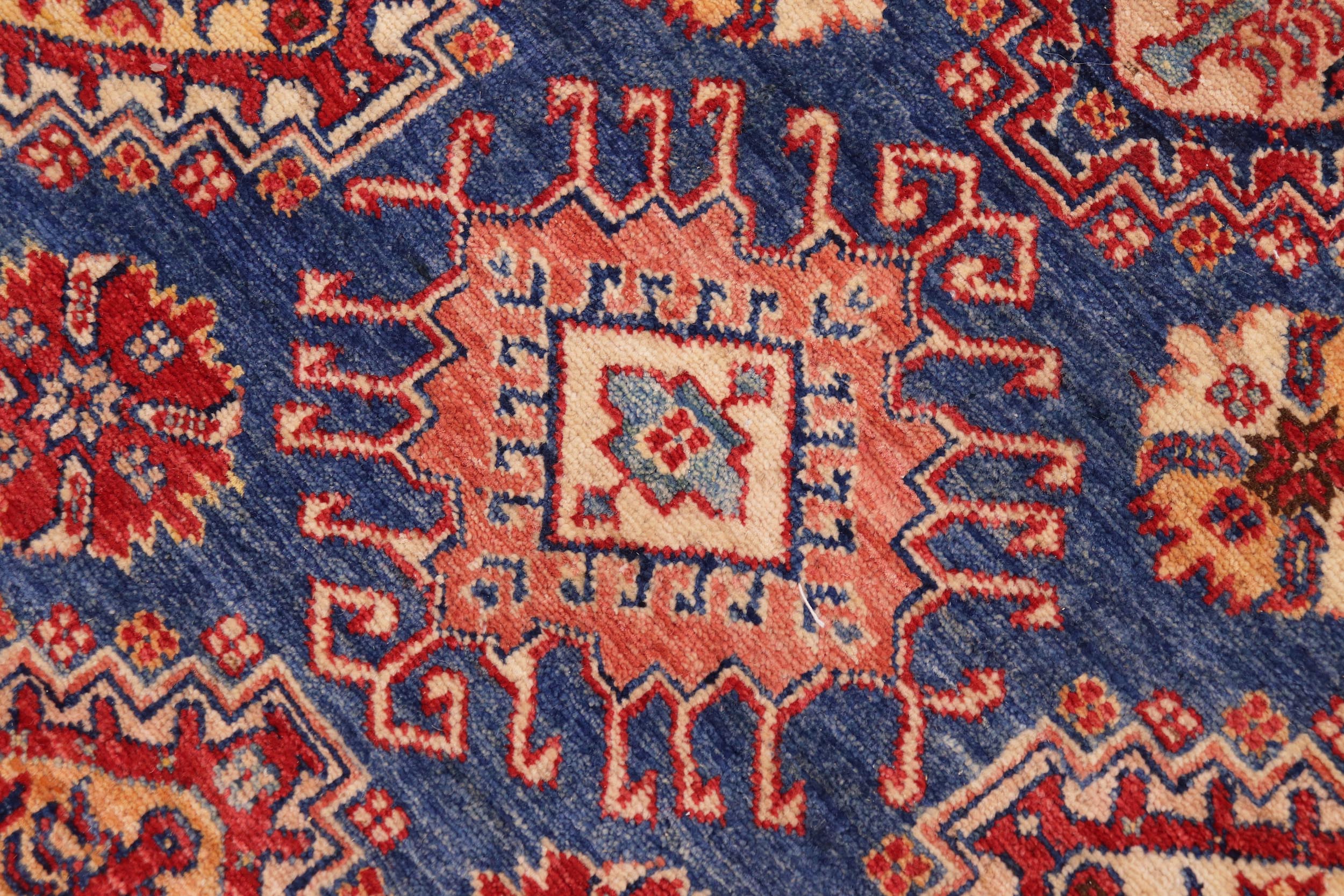 handmade Geometric Super Kazak Blue Beige Hand Knotted RECTANGLE 100% WOOL area rug 9' x 13'