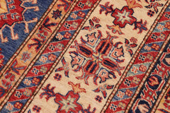 handmade Geometric Super Kazak Blue Beige Hand Knotted RECTANGLE 100% WOOL area rug 9X13