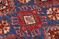 handmade Geometric Super Kazak Blue Beige Hand Knotted RECTANGLE 100% WOOL area rug 9X13