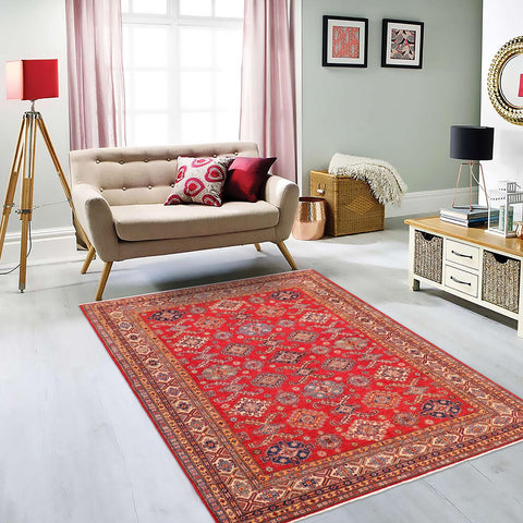 handmade Geometric Super Kazak Red Beige Hand Knotted RECTANGLE 100% WOOL area rug 8' x 10'