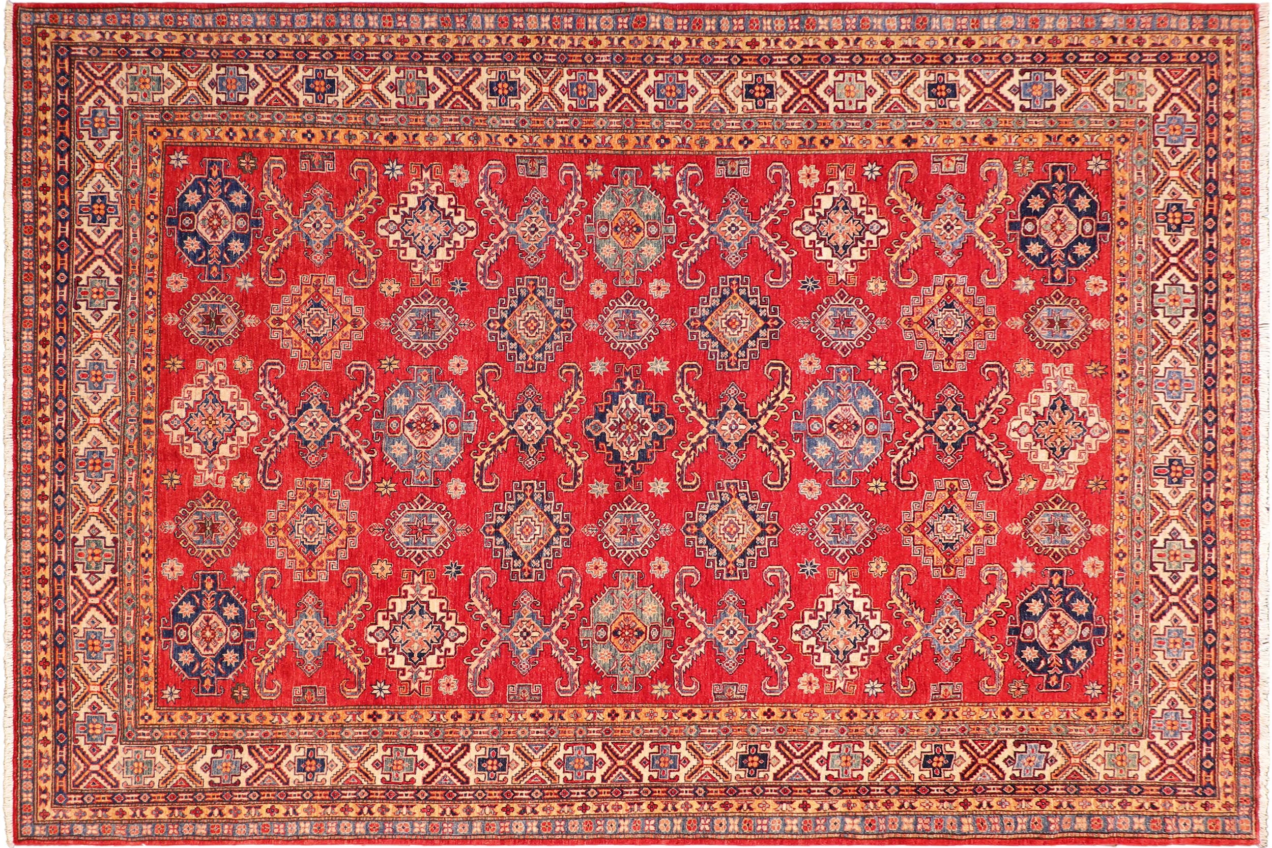 handmade Geometric Super Kazak Red Beige Hand Knotted RECTANGLE 100% WOOL area rug 8' x 10'