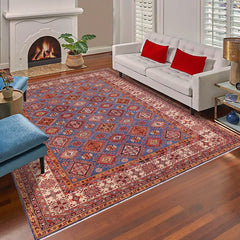 handmade Geometric Super Kazak Blue Beige Hand Knotted RECTANGLE 100% WOOL area rug 9X12