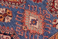 handmade Geometric Super Kazak Blue Beige Hand Knotted RECTANGLE 100% WOOL area rug 9X12