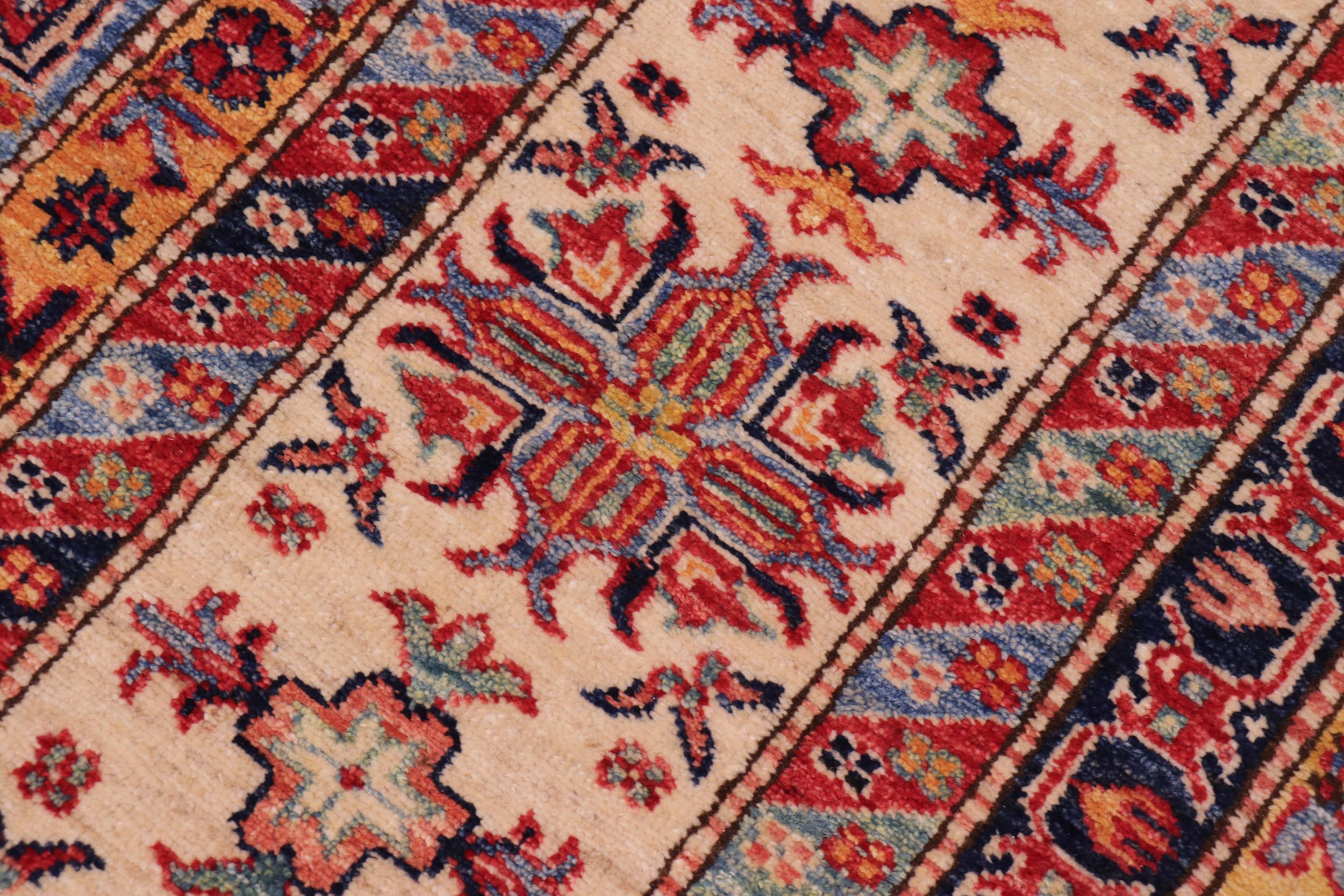 handmade Geometric Super Kazak Blue Beige Hand Knotted RECTANGLE 100% WOOL area rug 9' x 12'