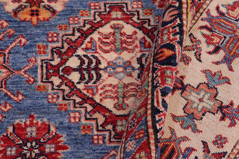 handmade Geometric Super Kazak Blue Beige Hand Knotted RECTANGLE 100% WOOL area rug 9' x 12'