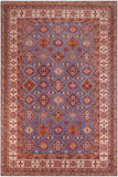 Tribal Super Kazak Zena Blue/Beige Wool Rug - 9'0'' x 12'1''