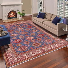 handmade Geometric Super Kazak Blue Ivory Hand Knotted RECTANGLE 100% WOOL area rug 9X12