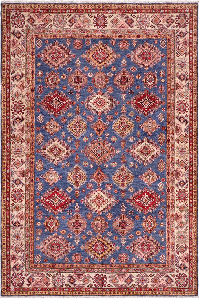 handmade Geometric Super Kazak Blue Ivory Hand Knotted RECTANGLE 100% WOOL area rug 9X12