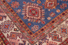 handmade Geometric Super Kazak Blue Ivory Hand Knotted RECTANGLE 100% WOOL area rug 9X12