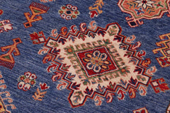 handmade Geometric Super Kazak Blue Ivory Hand Knotted RECTANGLE 100% WOOL area rug 9X12