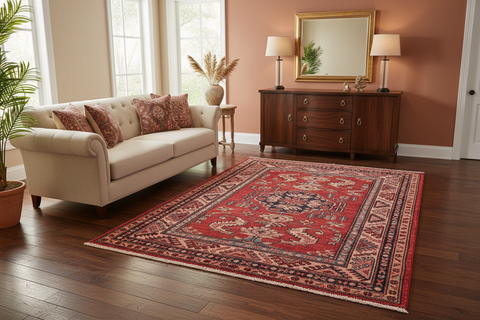 handmade Geometric Super Kazak Red Beige Hand Knotted RECTANGLE 100% WOOL area rug 3' x 5'