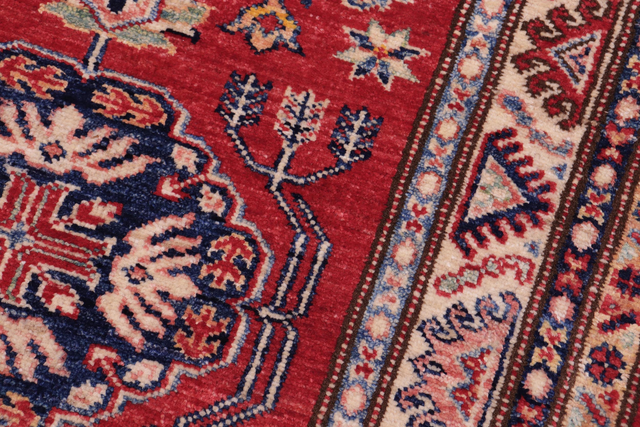 handmade Geometric Super Kazak Red Beige Hand Knotted RECTANGLE 100% WOOL area rug 3' x 5'