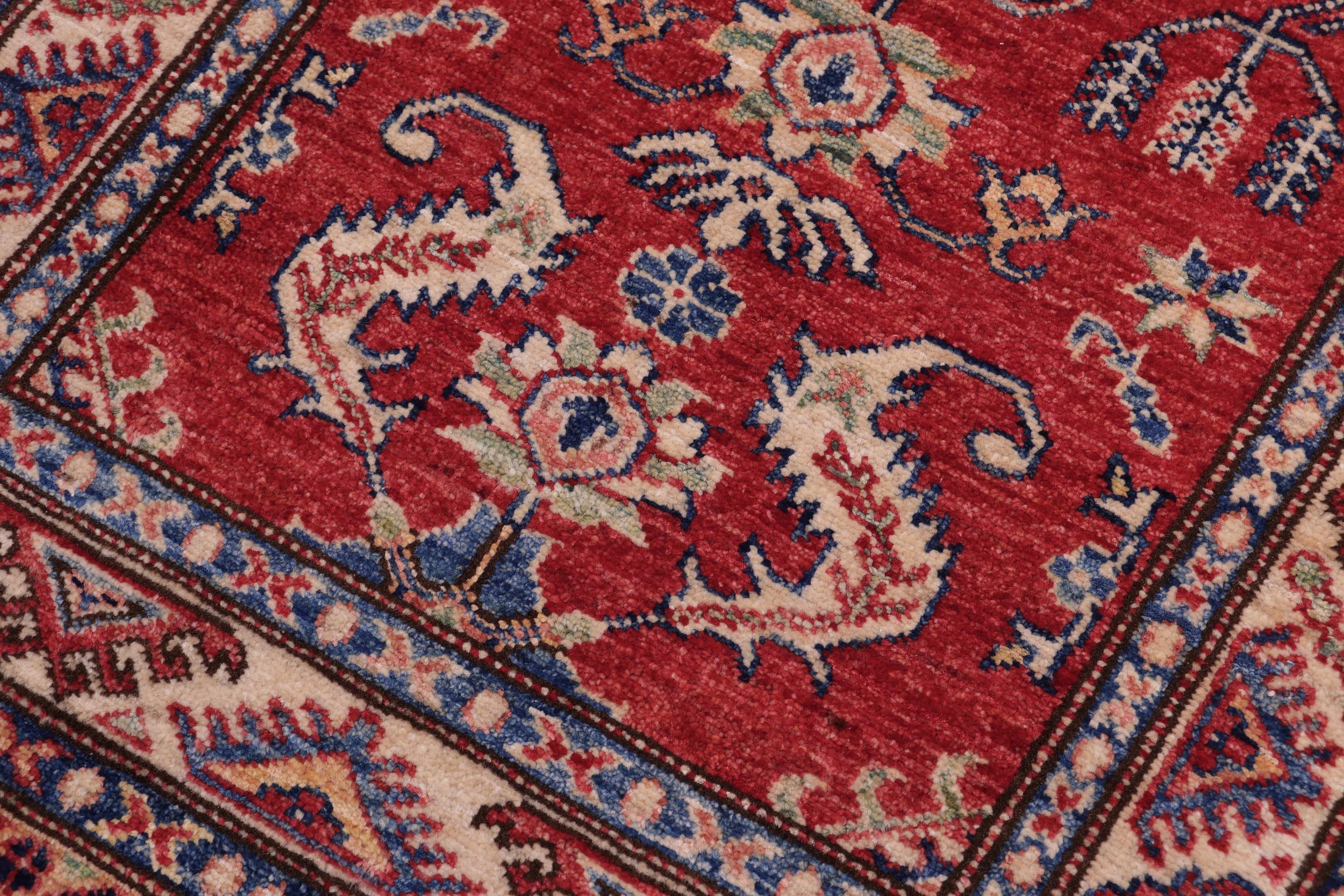 handmade Geometric Super Kazak Red Beige Hand Knotted RECTANGLE 100% WOOL area rug 3' x 5'