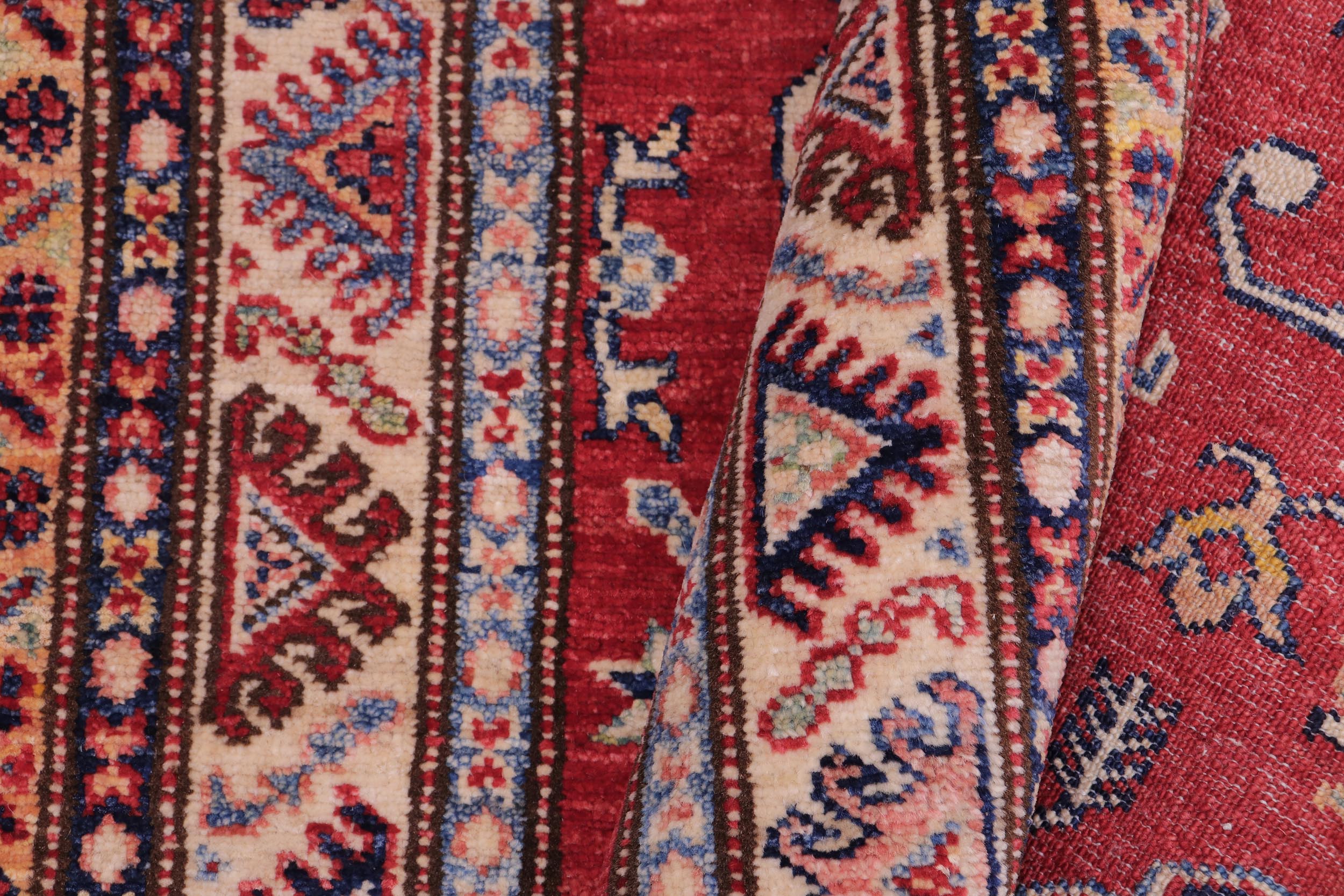 handmade Geometric Super Kazak Red Beige Hand Knotted RECTANGLE 100% WOOL area rug 3' x 5'