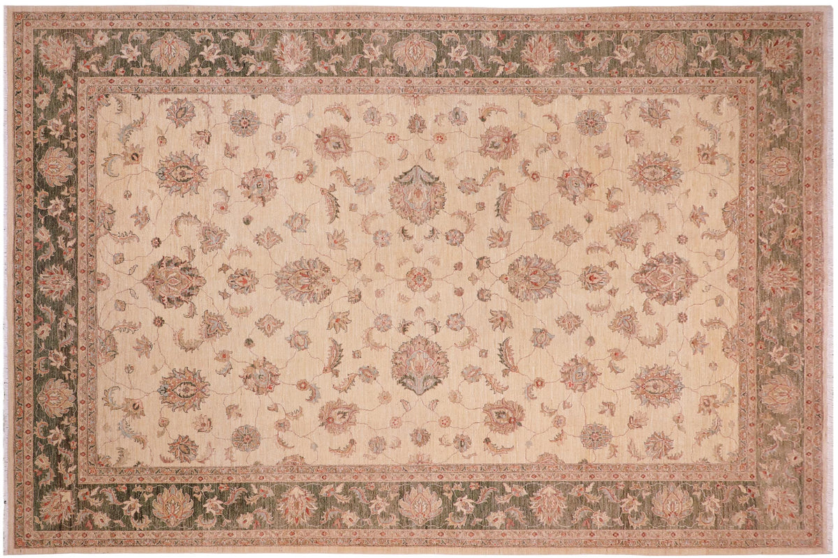 handmade Traditional Kafkaz Beige Green Hand Knotted RECTANGLE 100% WOOL area rug 10x14