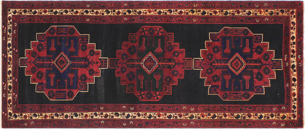 handmade Geometric Balouchi Black Gray Hand Knotted RUNNER 100% WOOL area rug 5x10