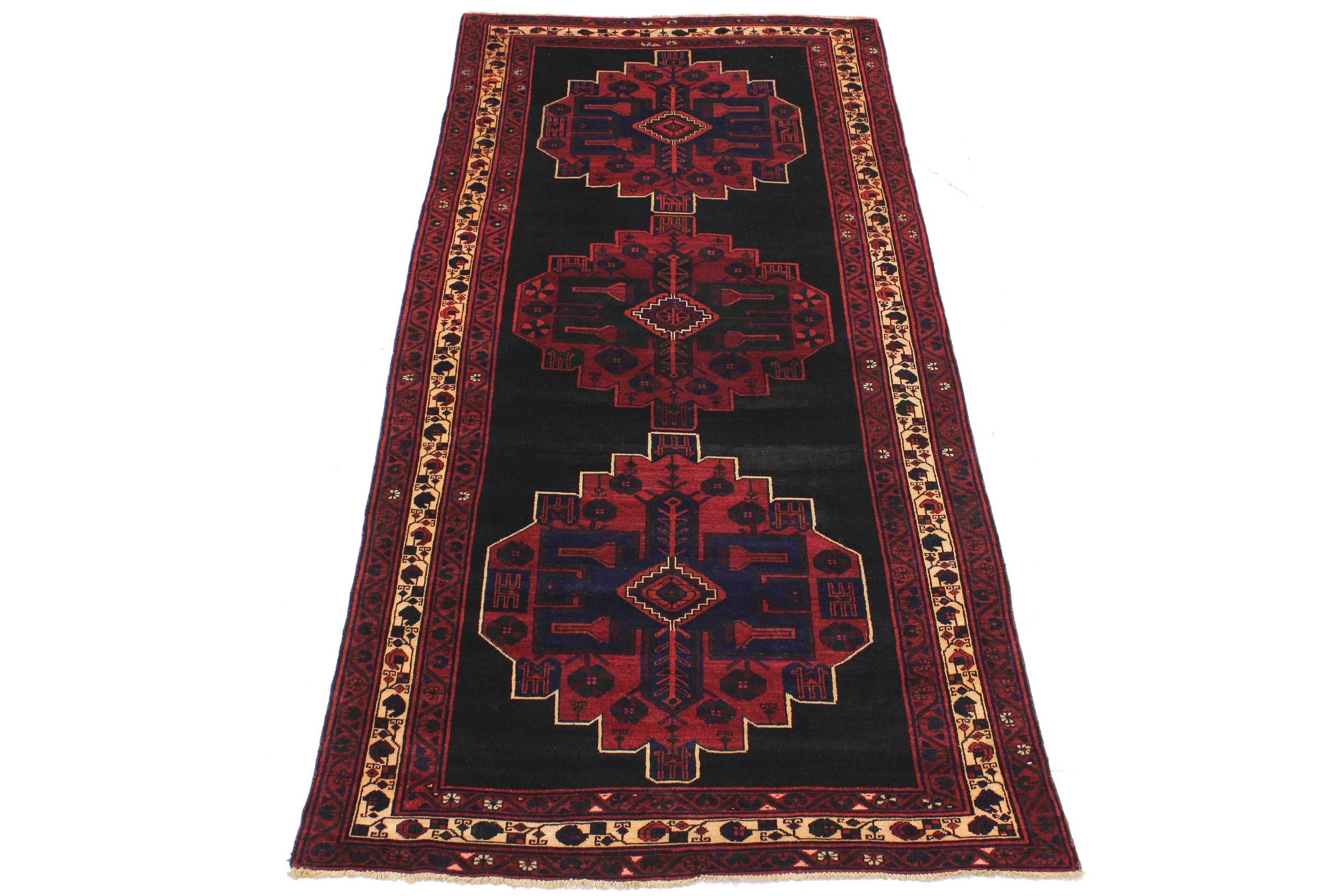 handmade Geometric Balouchi Black Gray Hand Knotted RUNNER 100% WOOL area rug 5x10