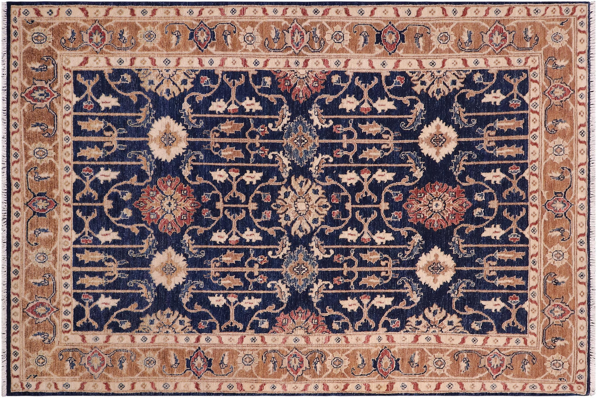 handmade Transitional Kafkaz Blue Brown Hand Knotted RECTANGLE 100% WOOL area rug 5' x 7'