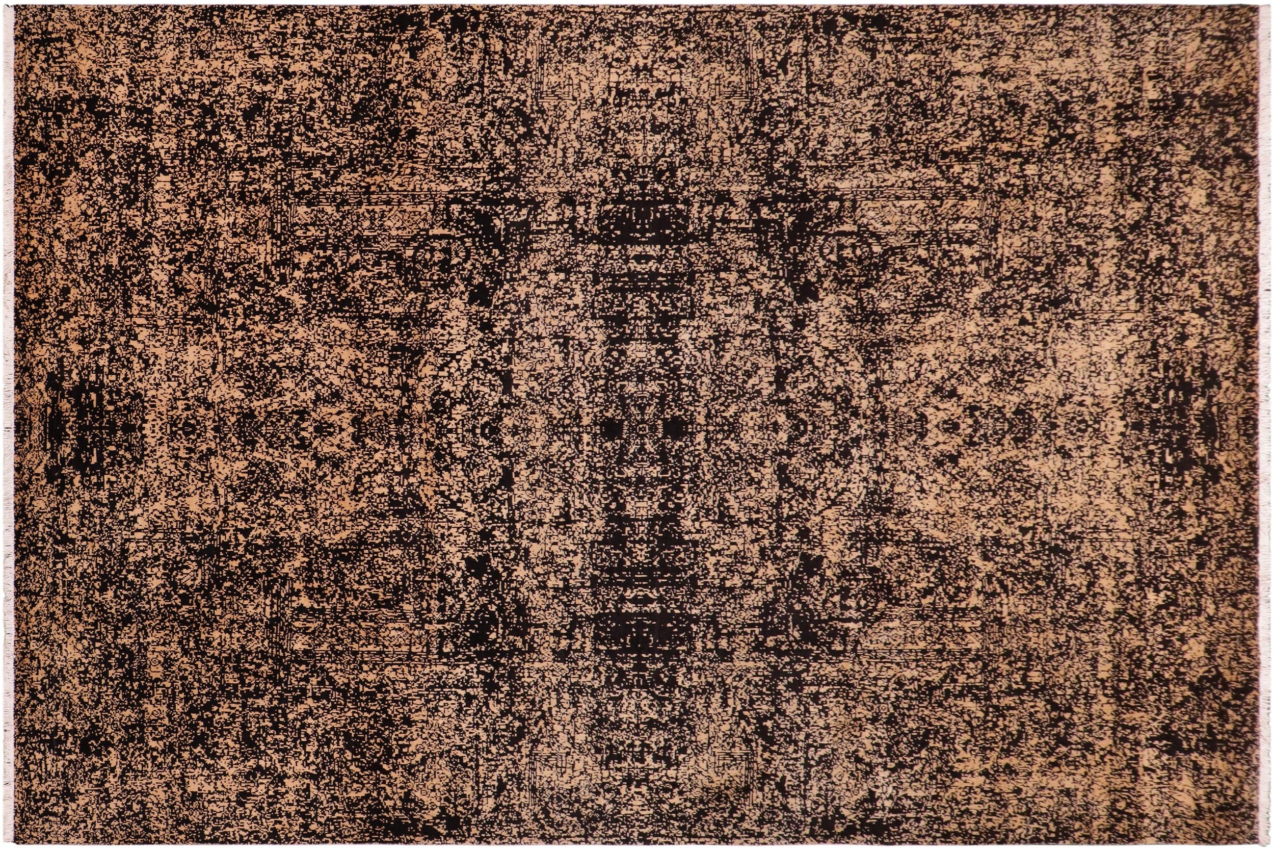 handmade Modern Modern Black Beige Hand Knotted RECTANGLE 100% WOOL area rug 9' x 12'