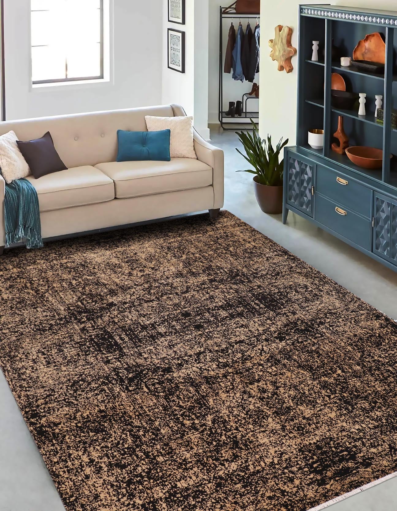 handmade Modern Modern Black Beige Hand Knotted RECTANGLE 100% WOOL area rug 9' x 12'