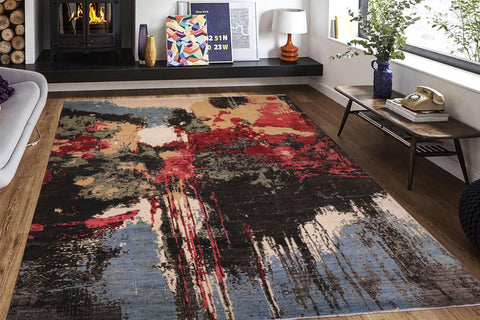 handmade Modern Modern Black Red Hand Knotted RECTANGLE WOOL&SILK area rug 10' x 14'