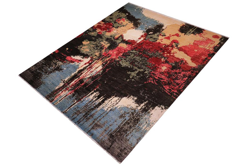 handmade Modern Modern Black Red Hand Knotted RECTANGLE WOOL&SILK area rug 10X14