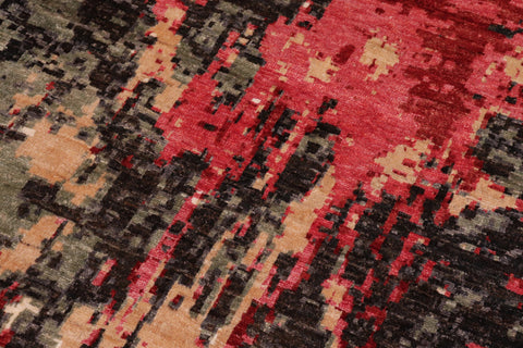 handmade Modern Modern Black Red Hand Knotted RECTANGLE WOOL&SILK area rug 10' x 14'