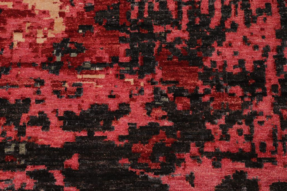 handmade Modern Modern Black Red Hand Knotted RECTANGLE WOOL&SILK area rug 10X14