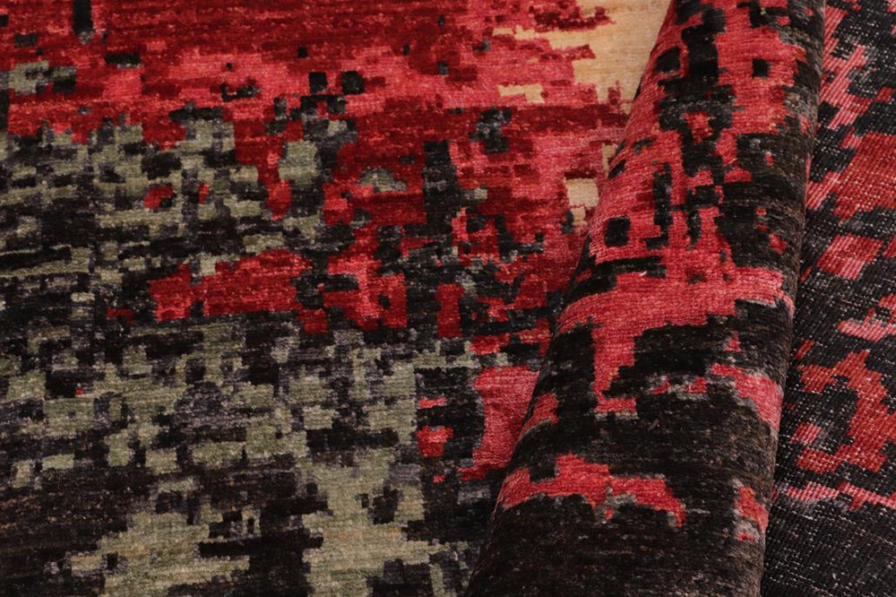 handmade Modern Modern Black Red Hand Knotted RECTANGLE WOOL&SILK area rug 10X14