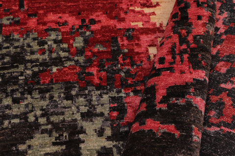 handmade Modern Modern Black Red Hand Knotted RECTANGLE WOOL&SILK area rug 10' x 14'