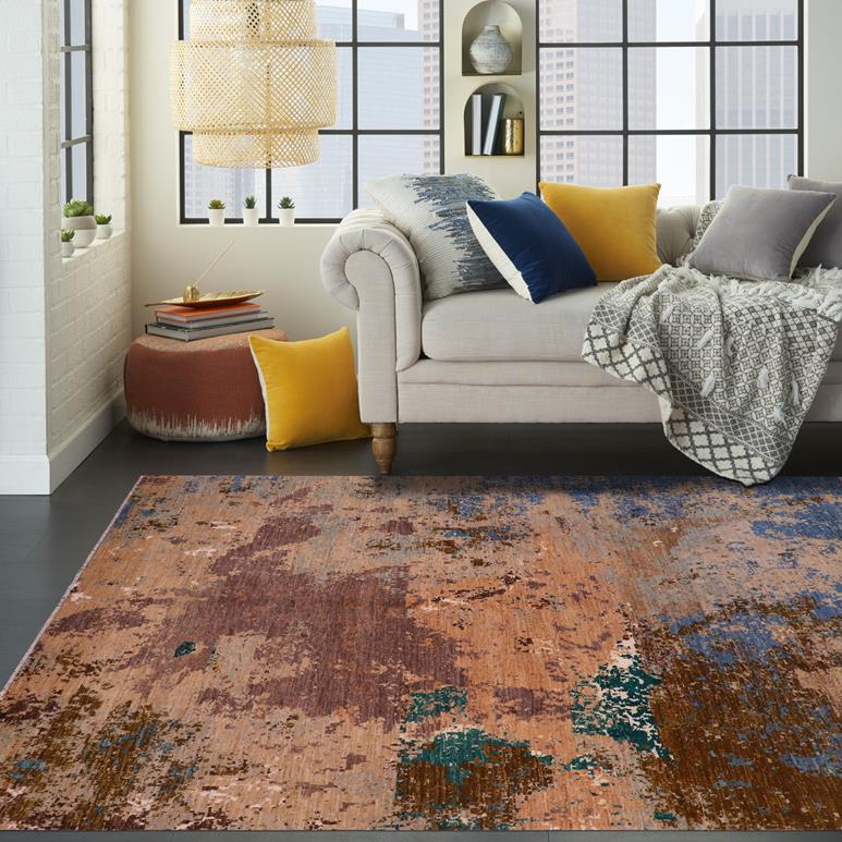 handmade Modern Modern Blue Beige Hand Knotted RECTANGLE WOOL&SILK area rug 8X10