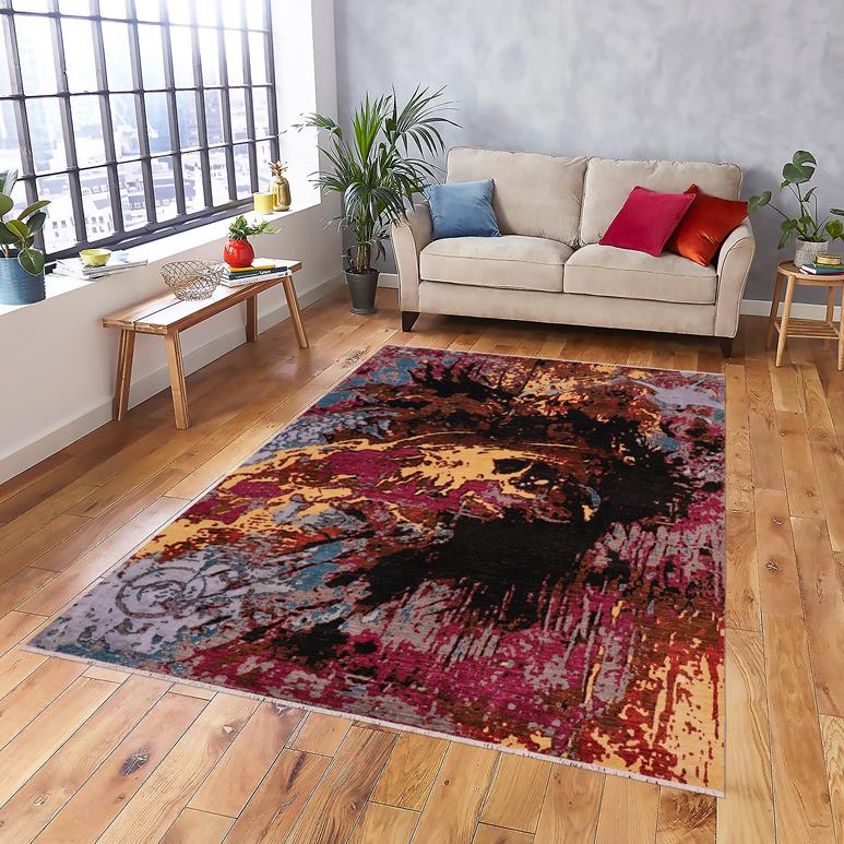 handmade Modern Modern Black Gray Hand Knotted RECTANGLE WOOL&SILK area rug 8X10