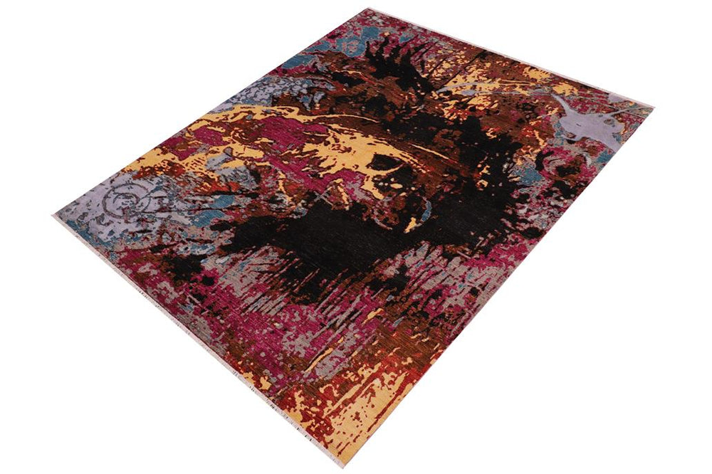 handmade Modern Modern Black Gray Hand Knotted RECTANGLE WOOL&SILK area rug 8X10