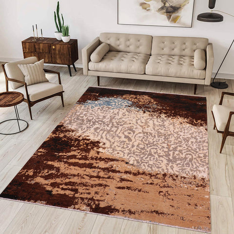 handmade Modern Modern Brown Blue Hand Knotted RECTANGLE WOOL&SILK area rug 8' x 10'