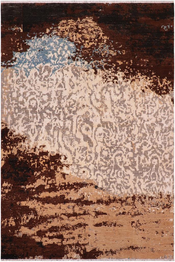 handmade Modern Modern Brown Blue Hand Knotted RECTANGLE WOOL&SILK area rug 8X10