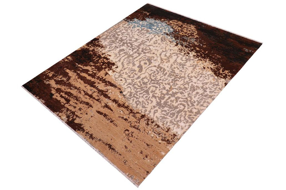 handmade Modern Modern Brown Blue Hand Knotted RECTANGLE WOOL&SILK area rug 8X10