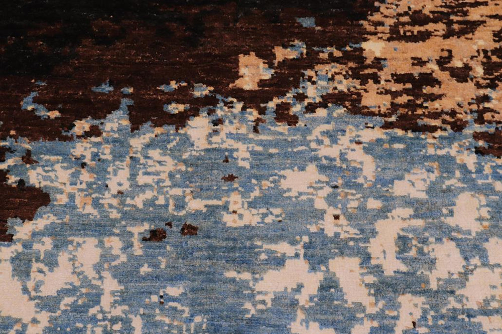 handmade Modern Modern Brown Blue Hand Knotted RECTANGLE WOOL&SILK area rug 8X10