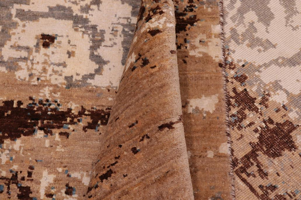 handmade Modern Modern Brown Blue Hand Knotted RECTANGLE WOOL&SILK area rug 8X10