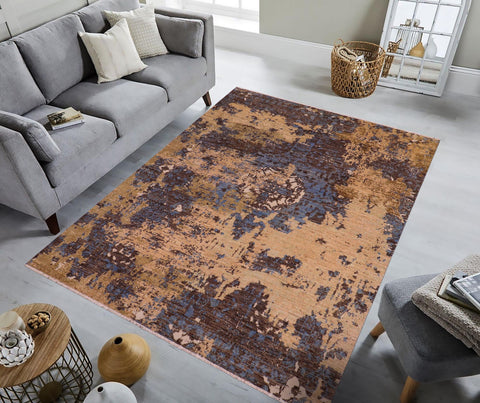 handmade Modern Modern Blue Tan Hand Knotted RECTANGLE WOOL&SILK area rug 8' x 10'