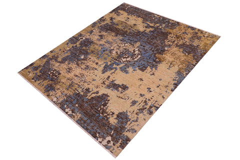 handmade Modern Modern Blue Tan Hand Knotted RECTANGLE WOOL&SILK area rug 8' x 10'