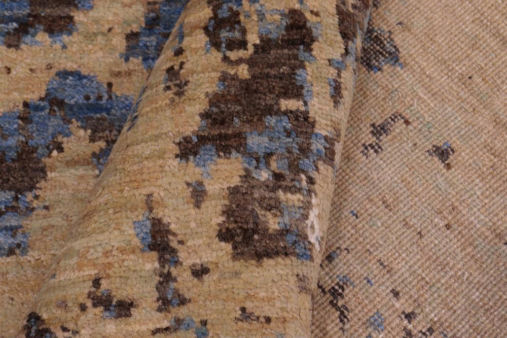 handmade Modern Modern Blue Tan Hand Knotted RECTANGLE WOOL&SILK area rug 8 x 10