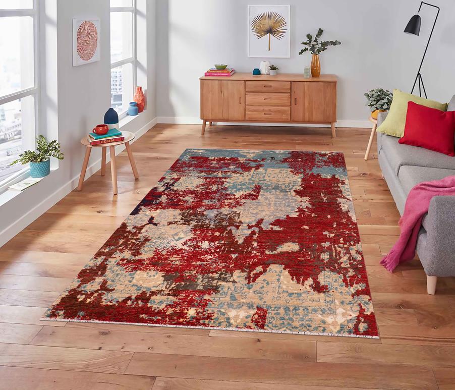 handmade Modern Modern Red Blue Hand Knotted RECTANGLE WOOL&SILK area rug 8X10