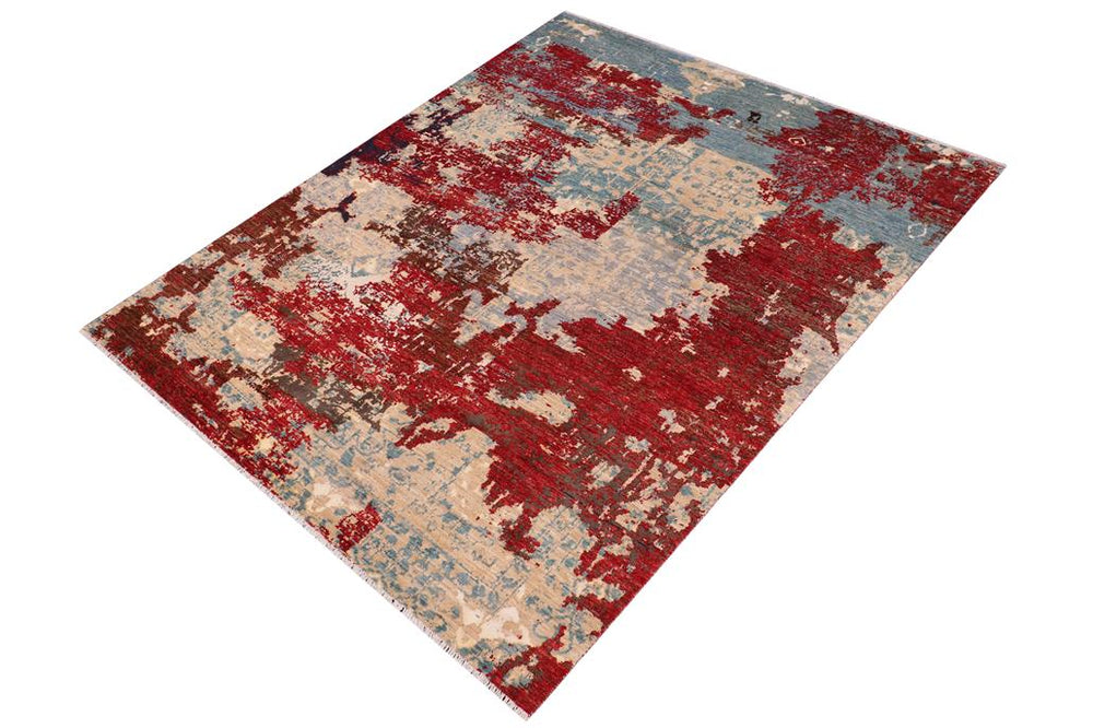 handmade Modern Modern Red Blue Hand Knotted RECTANGLE WOOL&SILK area rug 8X10