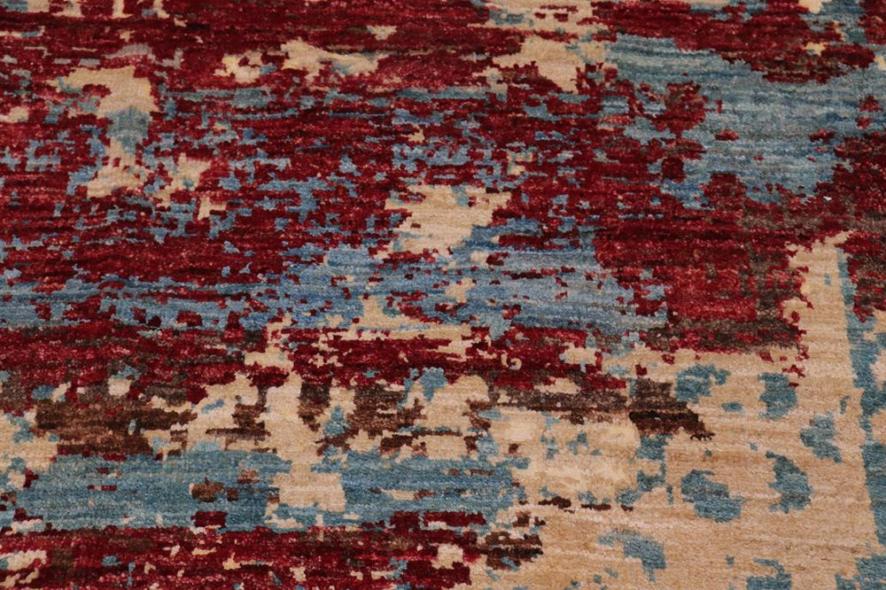 handmade Modern Modern Red Blue Hand Knotted RECTANGLE WOOL&SILK area rug 8X10