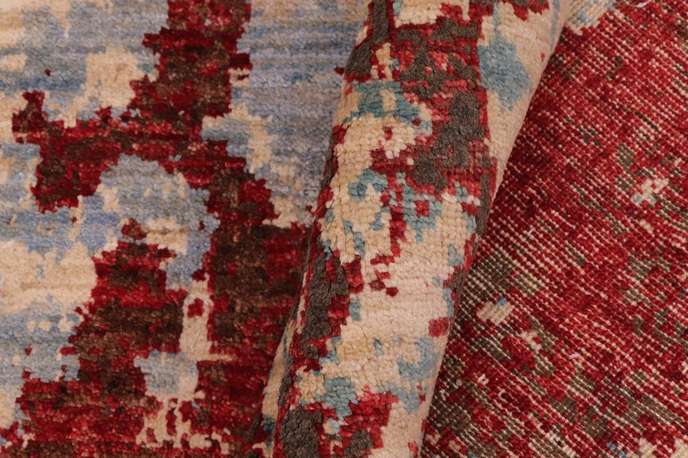 handmade Modern Modern Red Blue Hand Knotted RECTANGLE WOOL&SILK area rug 8X10