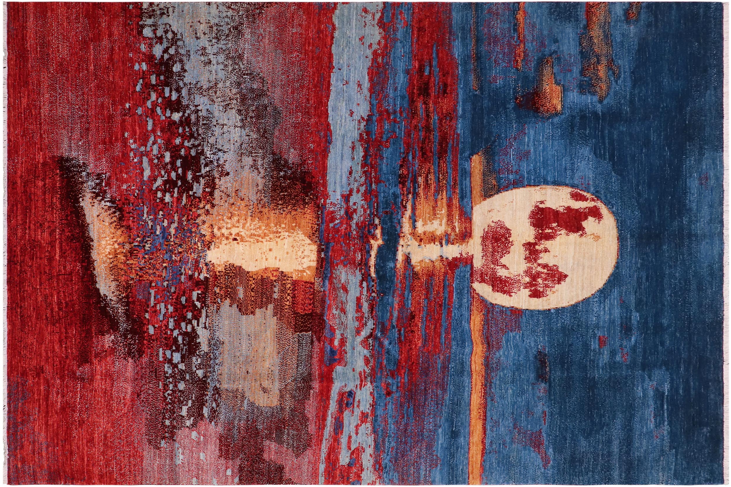 handmade Modern Modern Blue Red Hand Knotted RECTANGLE 100% WOOL area rug 8' x 10'